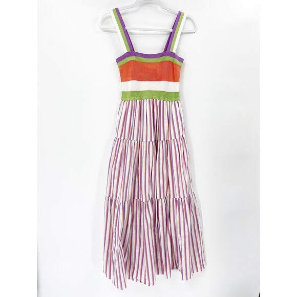 Tanya Taylor Claudia Printed Striped Sleeveless Empire Tiered Midi Dress Size XS - Picture 3 of 6